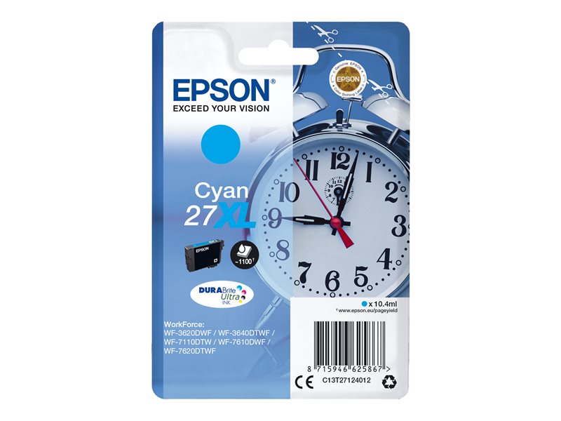 EPSON 27XL inktcartridge cyaan high capacity 10.4ml 1.100 pagina s 1-pack blister zonder alarm - DURABrite ultra inkt