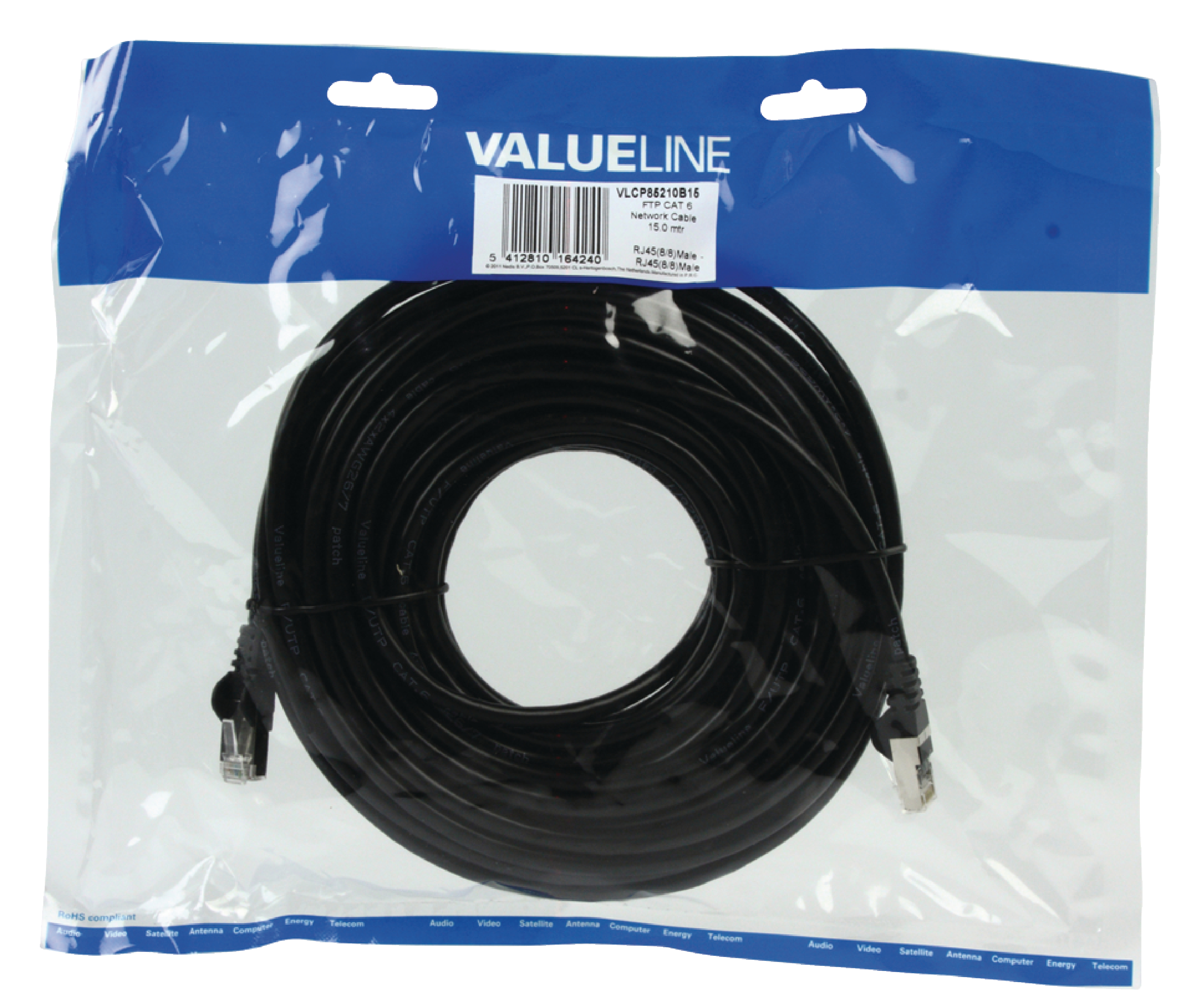 Valueline CAT6 F/UTP Netwerkkabel RJ45 (8/8) Male - RJ45 (8/8) Male 15.0 m Zwart