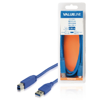 Valueline USB 3.0 Kabel A Male - B Male 2.00 m Blauw
