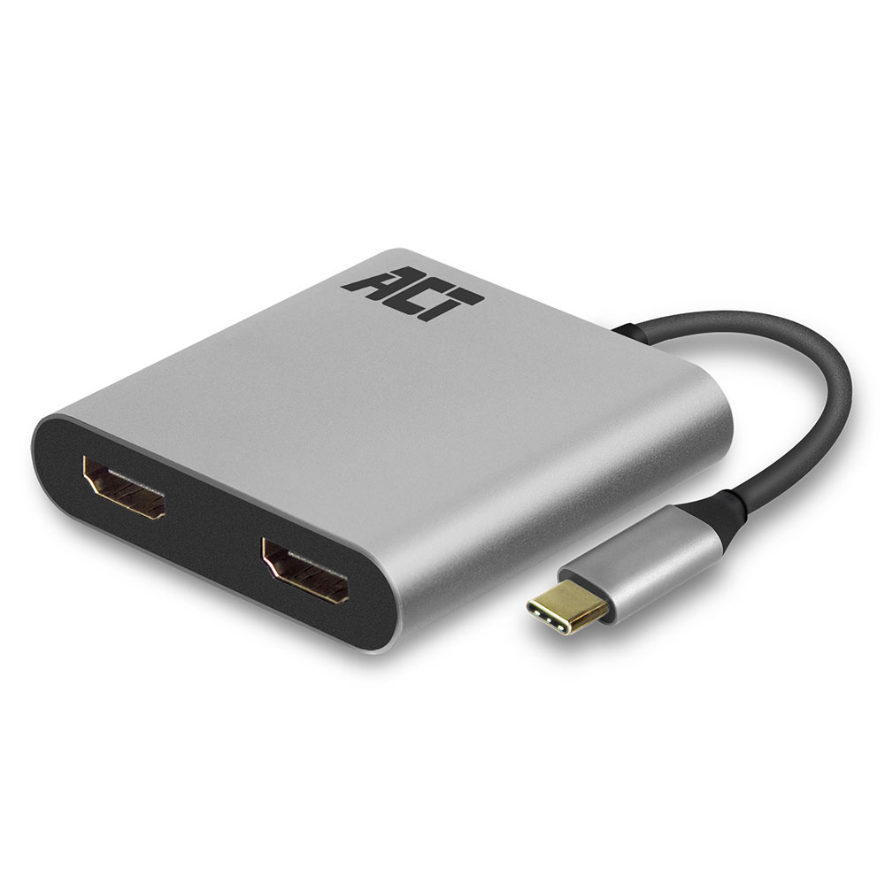 ACT USB-C naar HDMI Dual monitor MST female adapter, 4K @ 60Hz, kabellengte 0,13m, aluminium behuizing